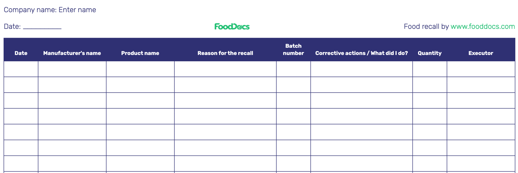 Food Recall Download Free Template